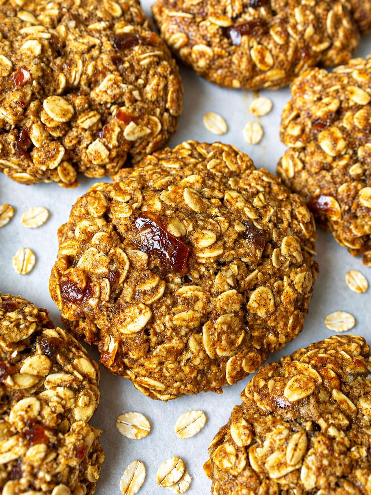 Close-up of Healthy Oatmeal Date Cookie showing soft date bits