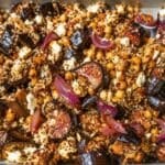 Roasted eggplant Gyros with chickpeas, feta, and quinoa after baking.
