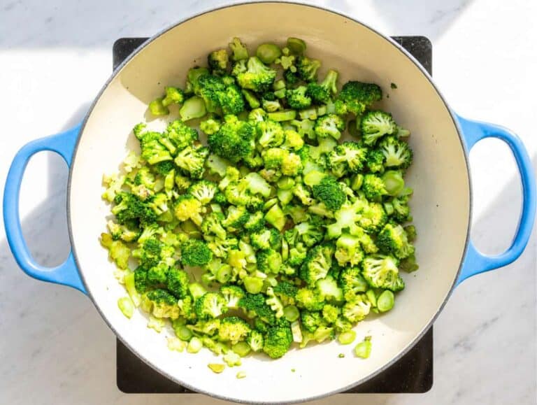 Step 1 Broccoli browning in olive oil until golden with crisp caramelized edges.