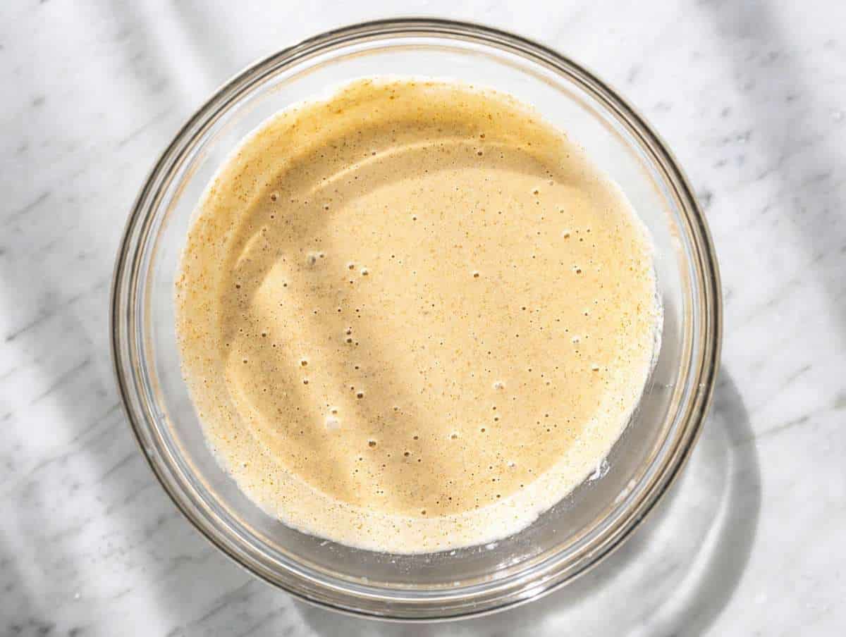 Step 1 Greek yogurt, milk, peanut butter, honey, eggs, and vanilla whisked until smooth.