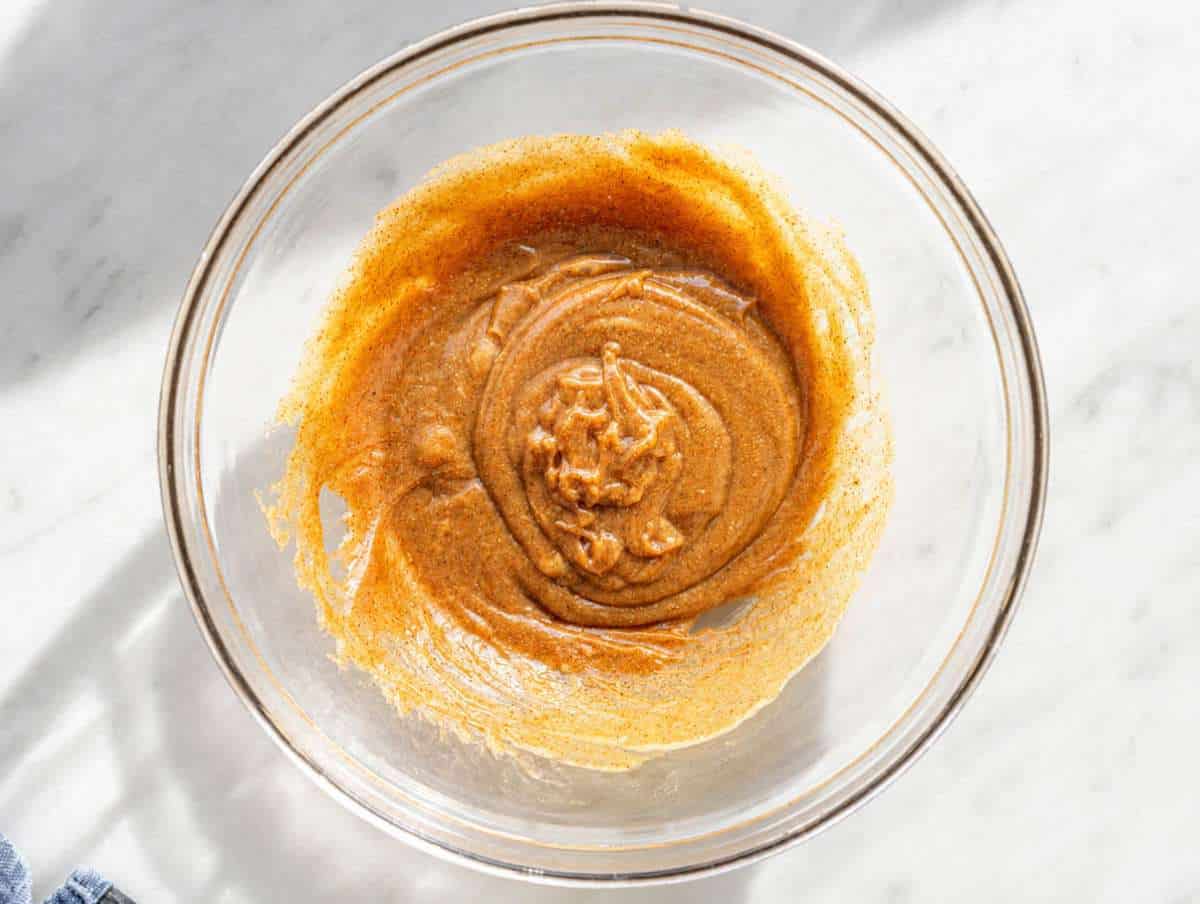 Step 1 Whisking egg, honey, almond butter, and vanilla until smooth in mixing bowl