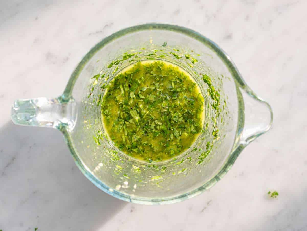 Step 2 Lime dressing whisked with herbs, garlic, olive oil, and fresh lime juice.