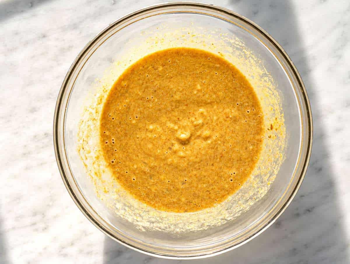 Step 2 Mashed bananas whisked with peanut butter, honey, egg, vanilla, and cinnamon.