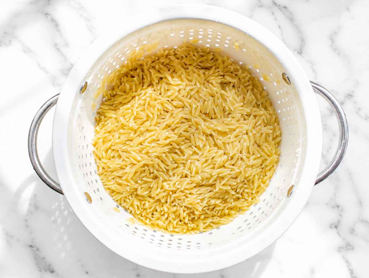 Step 2 Orzo boiled until tender and perfectly al dente.