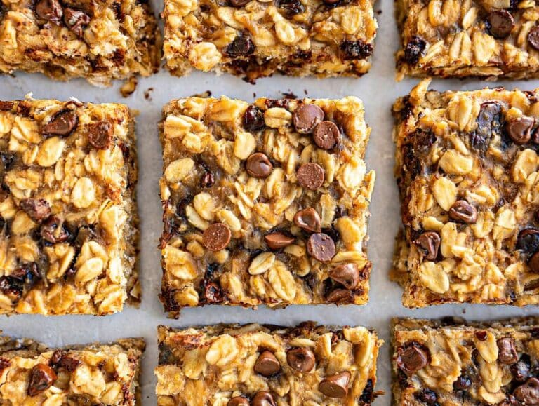 Step 3 Baked banana oatmeal bars cooling and sliced into neat squares.