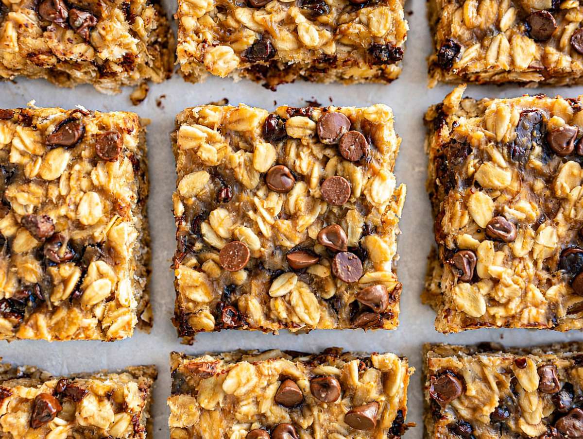 Step 3 Baked banana oatmeal bars cooling and sliced into neat squares.