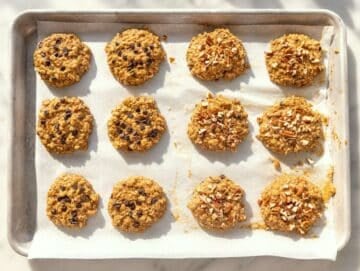 Step 3 Cookie dough scooped onto parchment-lined baking sheet and flattened with spoon.