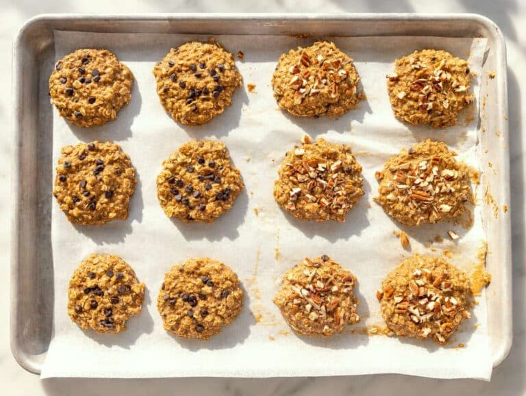 Step 3 Cookie dough scooped onto parchment-lined baking sheet and flattened with spoon.
