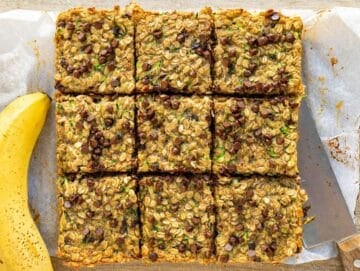Step 4 Baked zucchini banana bars cooling and sliced into squares.