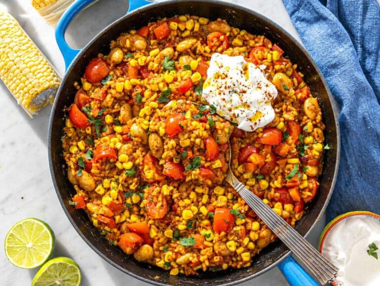 Step 4 Cooked rice folded into succotash until evenly combined and heated through.