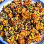 Colorful Mexican quinoa salad with roasted sweet potatoes and black beans