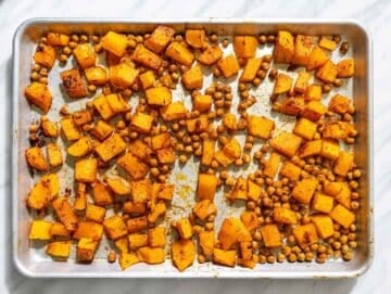 Step 1 Butternut squash and chickpeas roasted until golden and caramelized.