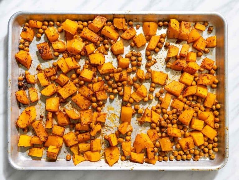 Step 1 Butternut squash and chickpeas roasted until golden and caramelized.