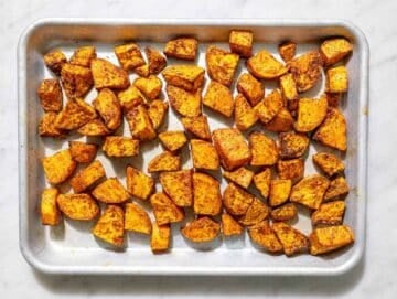 Step 1 Seasoned sweet potato cubes roasted until tender and lightly caramelized