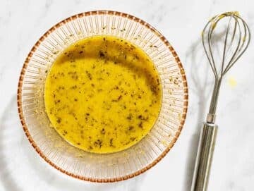 Step 2 Lemon mustard dressing in a glass bowl.