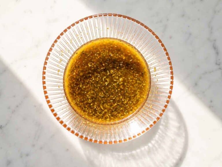 Step 2 tangy garlic, oregano, honey, and vinegar dressing.
