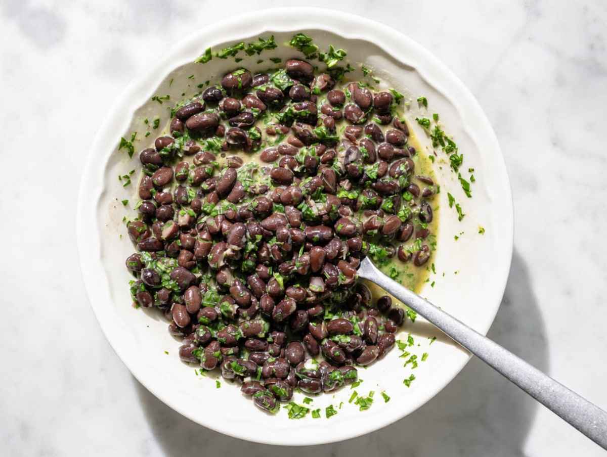 Step 3 Black beans marinating in fresh cilantro lime dressing