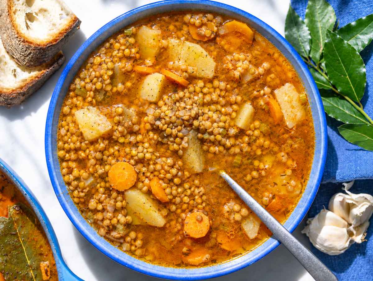 Step 3 Finished French lentil soup brightened with vinegar and topped with crushed pepper.
