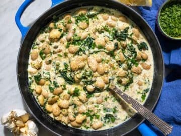 Step 4 Creamy Piccata Beans finished with Greek yogurt, lemon, and parsley.
