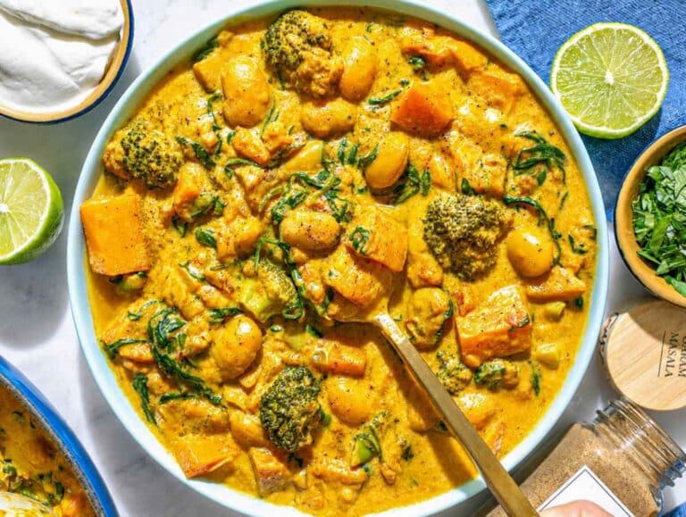 Step 4 Finished Greek Yogurt Vegetable Curry topped with lime.