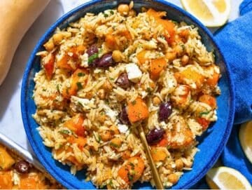 Step 4 Roasted Butternut Squash Orzo finished with feta, parsley, and lemon.