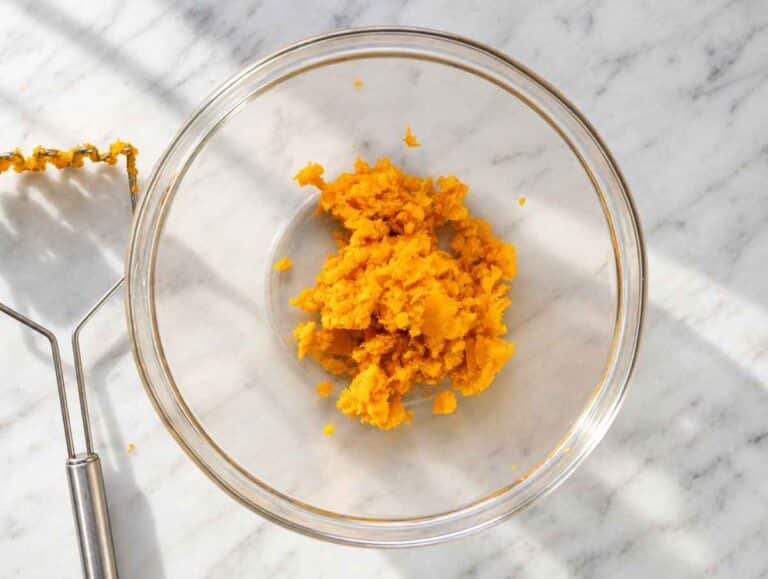 Step 1 Cooked butternut squash mashed until mostly smooth in a bowl.