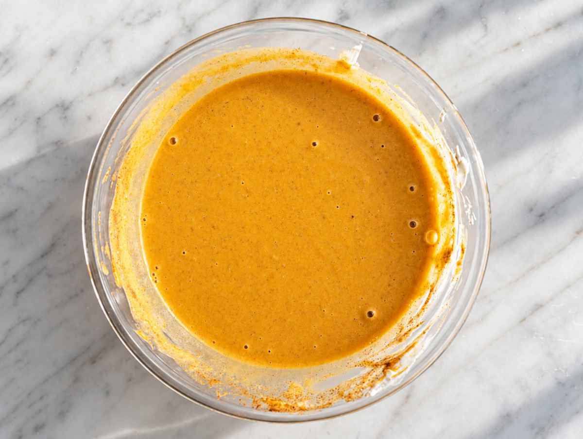 Step 1 Pumpkin puree, Greek yogurt, milk, maple syrup, and spices whisked smooth.