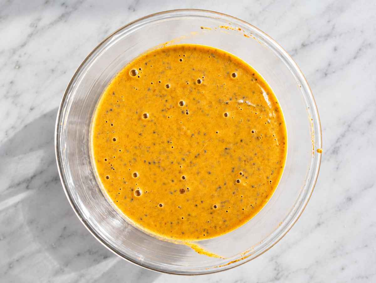 Step 2 Chia seeds whisked evenly into the creamy pumpkin and yogurt mixture.