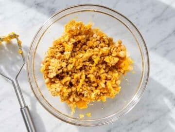 Step 2 Chickpeas mashed with butternut squash, leaving some pieces chunky.