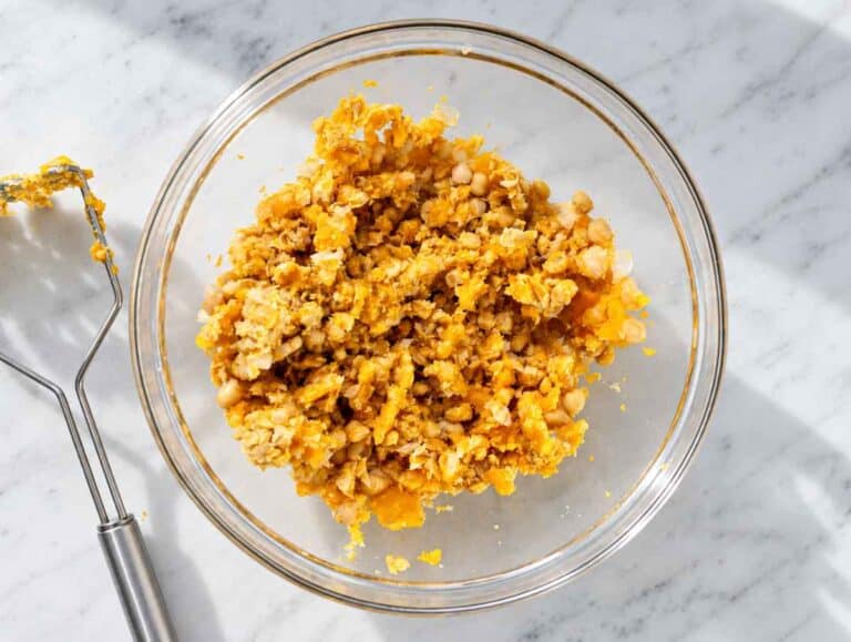 Step 2 Chickpeas mashed with butternut squash, leaving some pieces chunky.