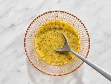 Step 2 Honey mustard dressing with lemon, olive oil, oregano, and grated garlic.