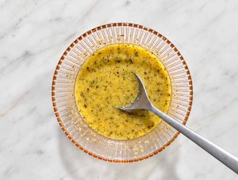 Step 2 Honey mustard dressing with lemon, olive oil, oregano, and grated garlic.