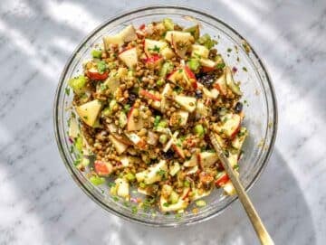 Step 3 Apples, celery, onion, parsley, cranberries, and pecans added to lentils.