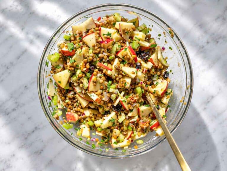 Step 3 Apples, celery, onion, parsley, cranberries, and pecans added to lentils.