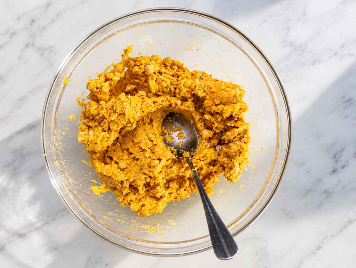 Step 3 Chickpea squash mixture combined with Parmesan, egg, flour, onion, and seasonings.
