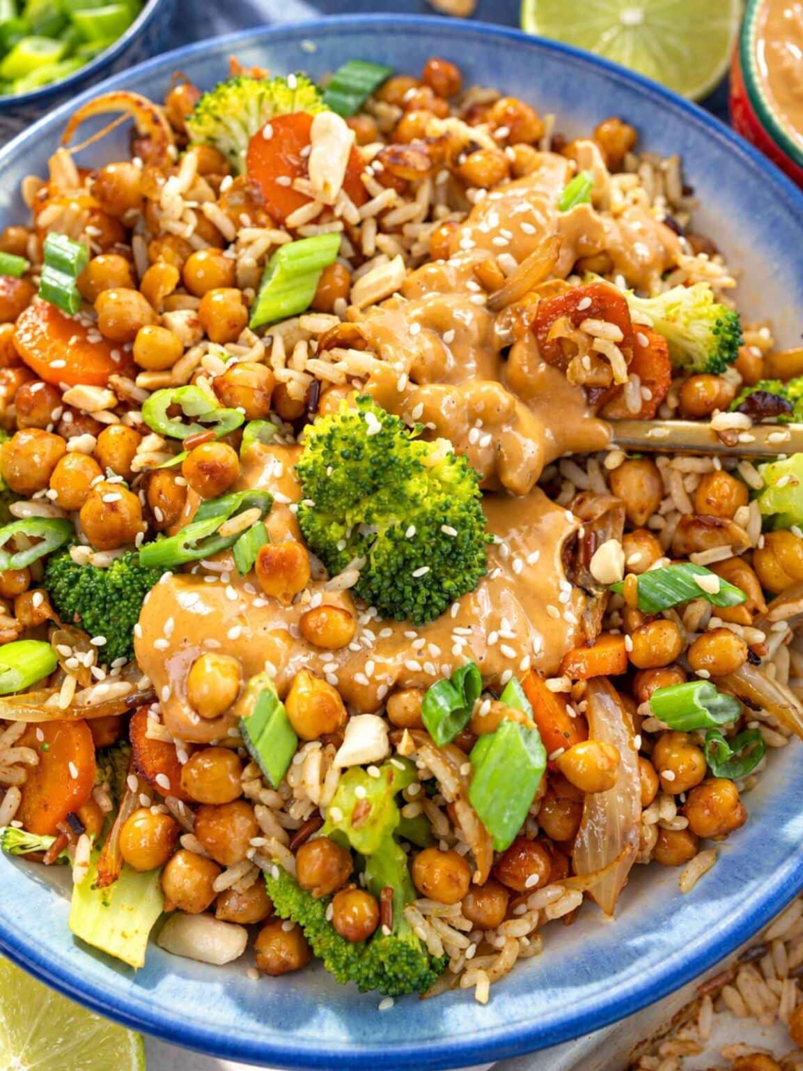 Sheet Pan Chickpea Rice Bowl with Peanut Sauce - The Plant Based School