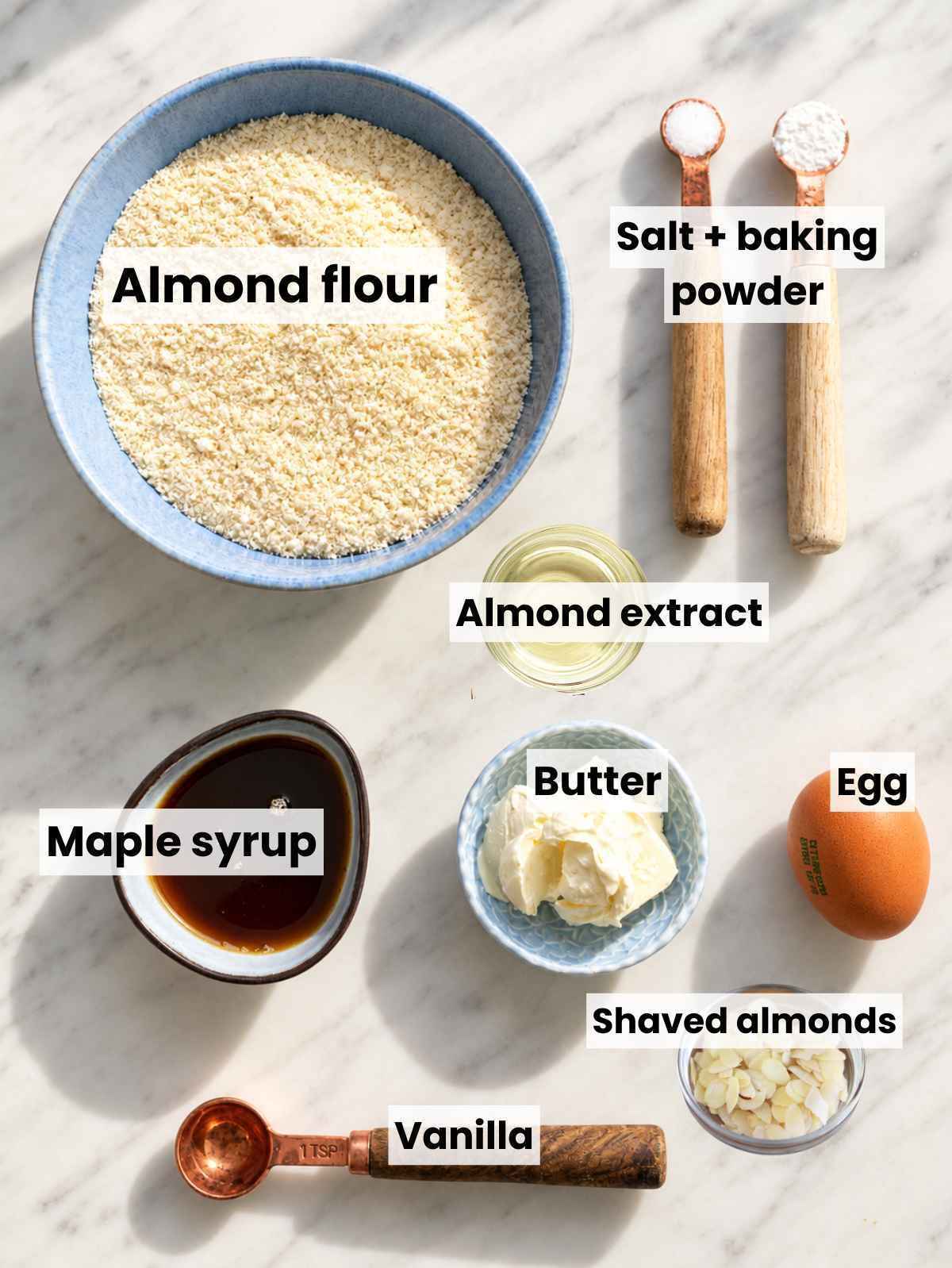 Ingredients for almond croissant cookies with almond flour.