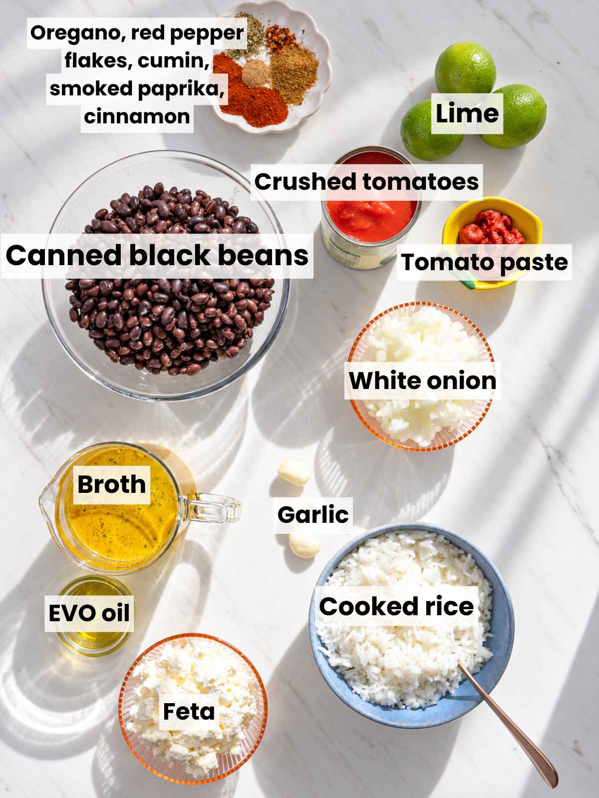 Ingredients for smoky Mexican inspired black bean stew.