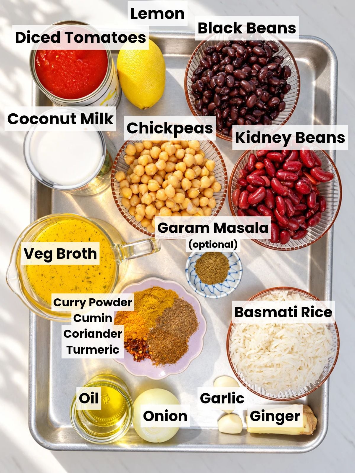 Ingredients for three bean curry.