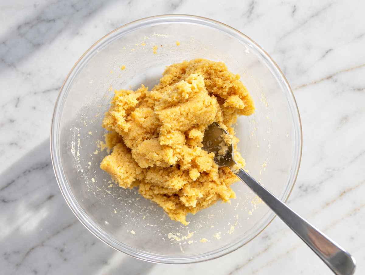 Step 1 Almond flour and wet ingredients mixed into soft, slightly sticky dough.