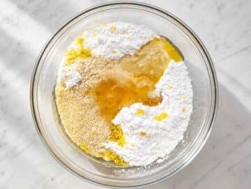 Step 1 Almond flour, sugar, egg white, honey, and lemon zest in a mixing bowl.