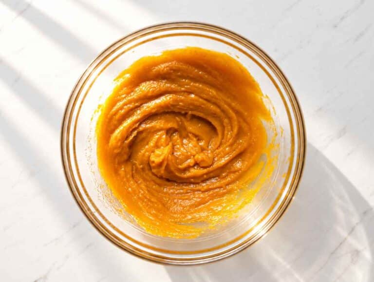 Step 1 Pumpkin puree, maple syrup, oil, and vanilla whisked into a smooth mixture.