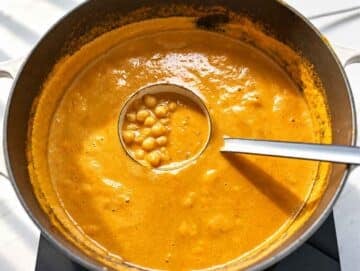 Step 2 Chickpeas simmering in smooth, golden peanut butter broth.
