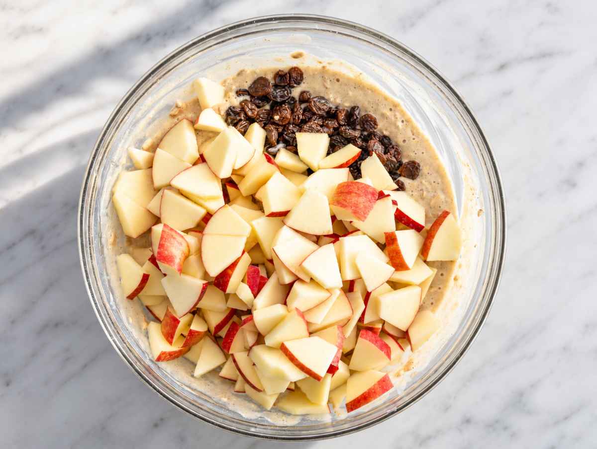 Step 2 Oats and cinnamon with chopped apples and optional raisins.