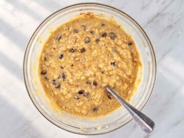 Step 3 – Oatmeal muffin batter with raisins folded throughout.