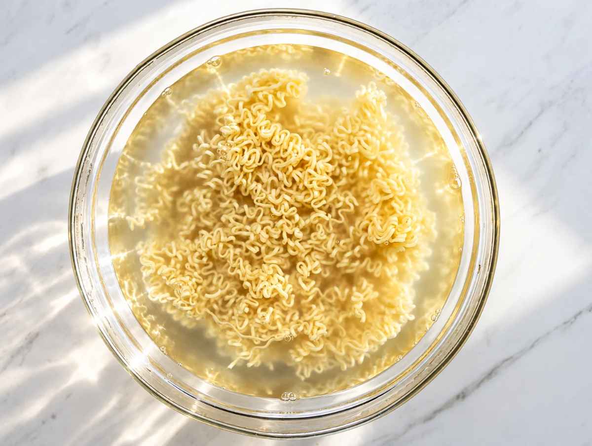 Step 4 Soaking the noodles in hot water.